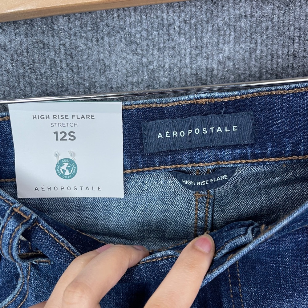 NEW AEROPOSTALE High Rise‎ Flare Jeans Medium Wash Denim Size 12S - Picture 9 of 10